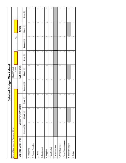 Detailed Budget Worksheet - Grants.gov