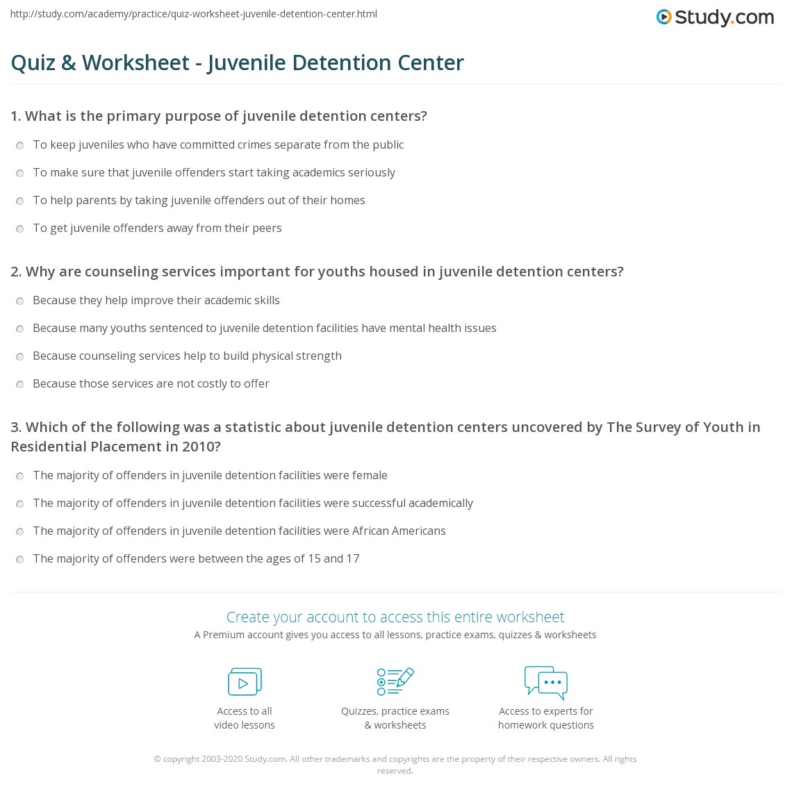 Quiz &  Worksheet - Juvenile Detention Center | Study.com