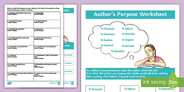 determine authors purpose worksheet