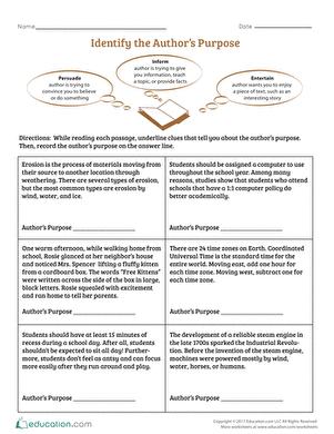 Identify the Authors Purpose | Worksheet 