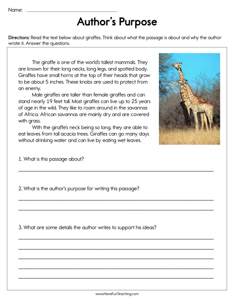 determine authors purpose worksheet