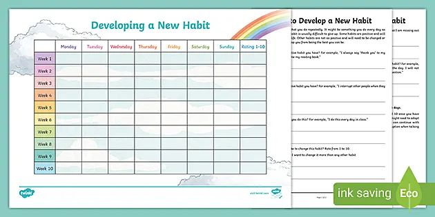 How to Develop a New Habit Worksheet (Lehrer gemacht)