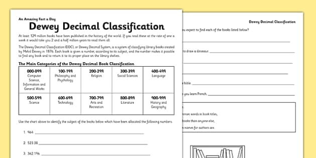 dewey decimal system worksheet