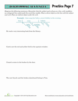 diagramming sentences practice worksheet