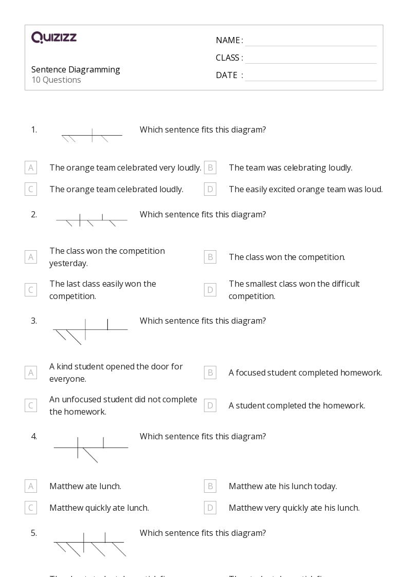 diagramming sentences worksheet 8th grade