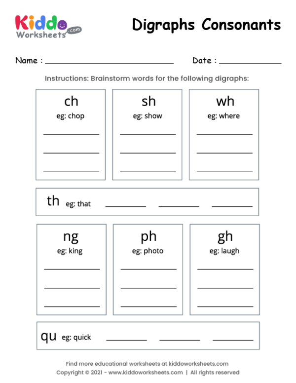 Free Printable Digraphs Worksheet - kiddoworksheets