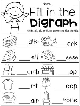 Digraph Worksheet Packet - Ch, Sh, Th, Wh, Ph