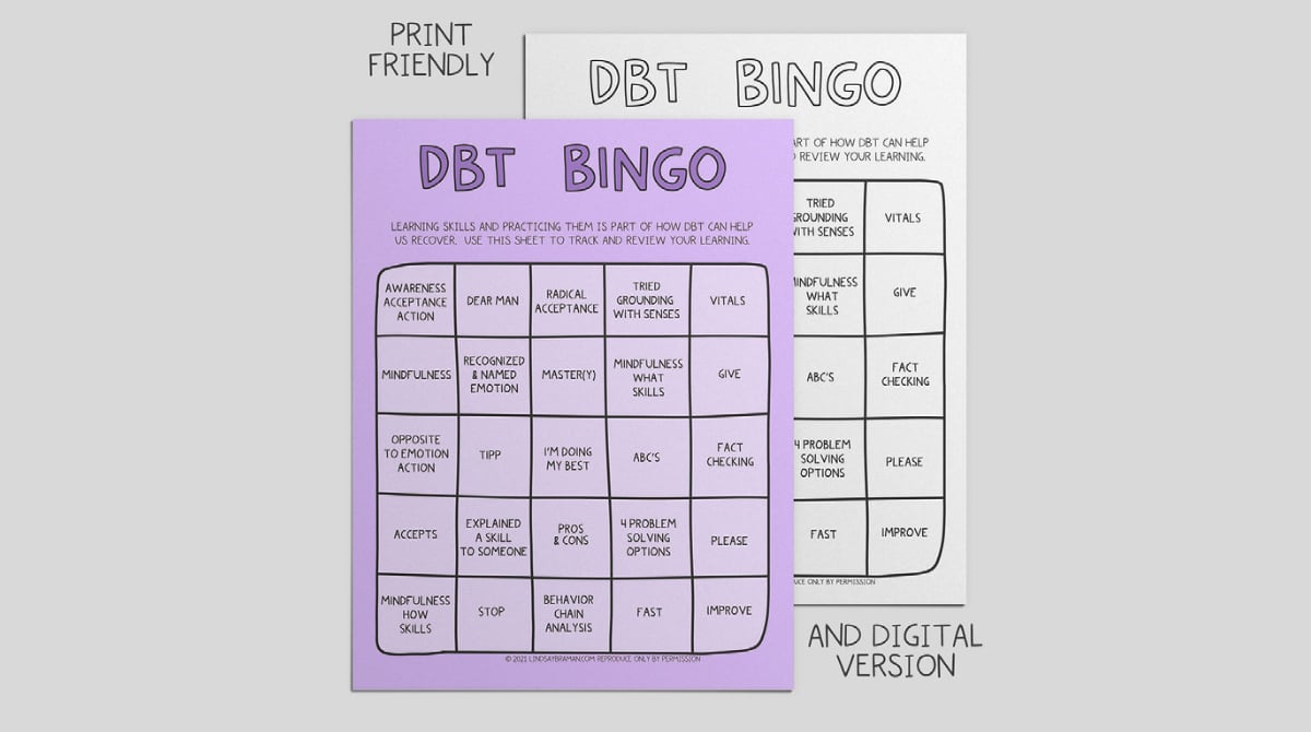 DBT Printables: Bingo Worksheet &  DBT Skills Cheat Sheet ...