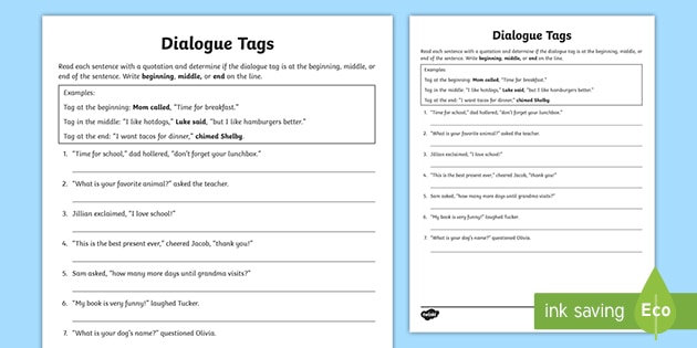 Dialogue Tags Punctuation Activity - ELA Resource - Twinkl