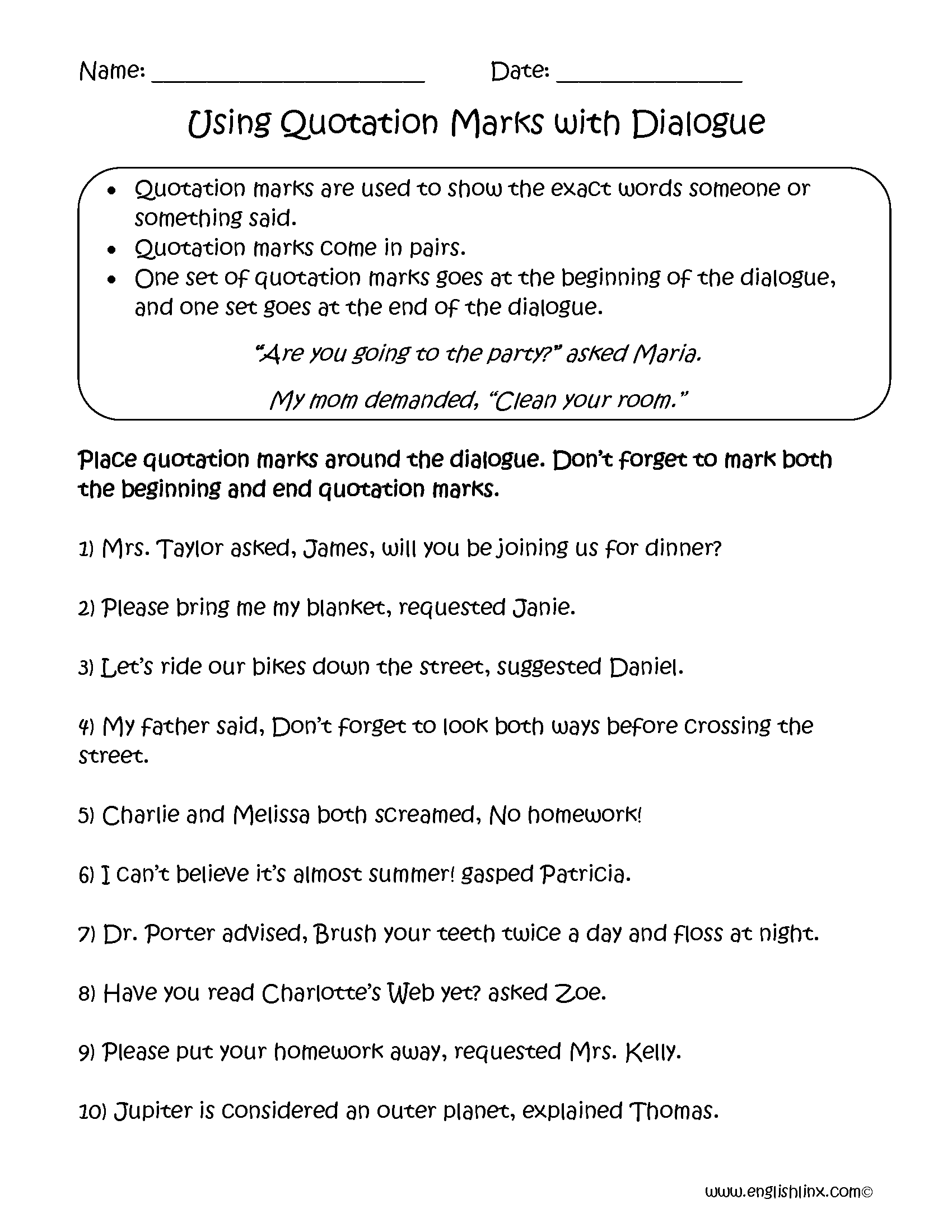 worksheets library | Quotation Marks Worksheets