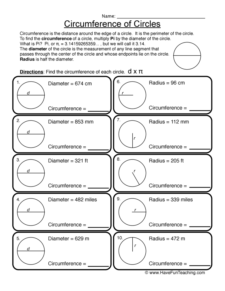 Circle Circumference Worksheet  
