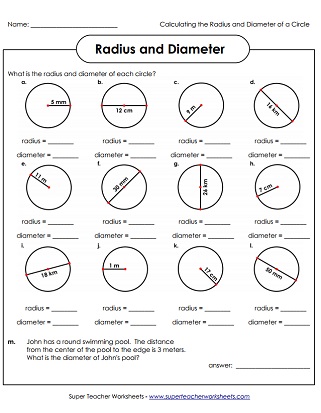 Radius &  Diameter Worksheets, Circumference &  Area Worksheets