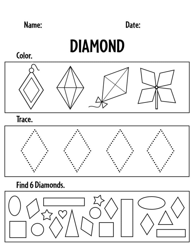 Free Diamond Worksheets for Preschool ⋆ The Hollydog Blog