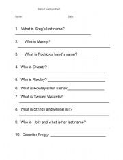 diary of a wimpy kid worksheet