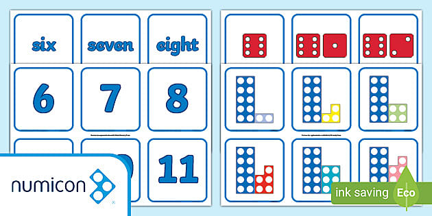 Numbers, Numicon Shapes and Dice Matching Cards - KS1 Maths