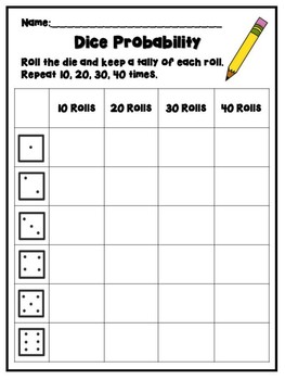 Probability Activity Worksheets (dice, colored tiles, coin flip, colored  candy)