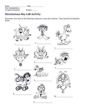 dichotomus key worksheet