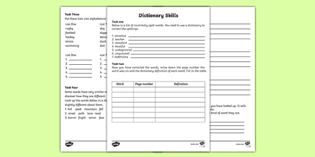 dictionary practice worksheet