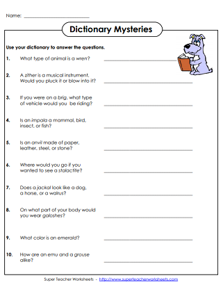 dictionary skills practice worksheet