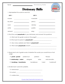 dictionary skills worksheet 3rd grade