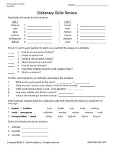 Dictionary Skills Review Worksheet for 3rd - 6th Grade | Lesson Planet