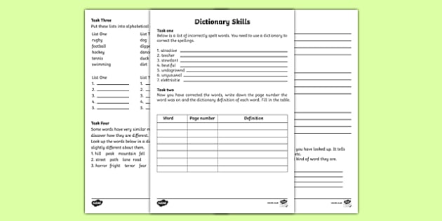 Dictionary Skills Worksheet - English Resource - Twinkl