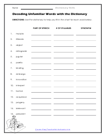 Dictionary Skills Worksheets