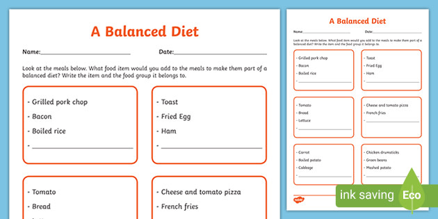 diet and nutrition worksheet