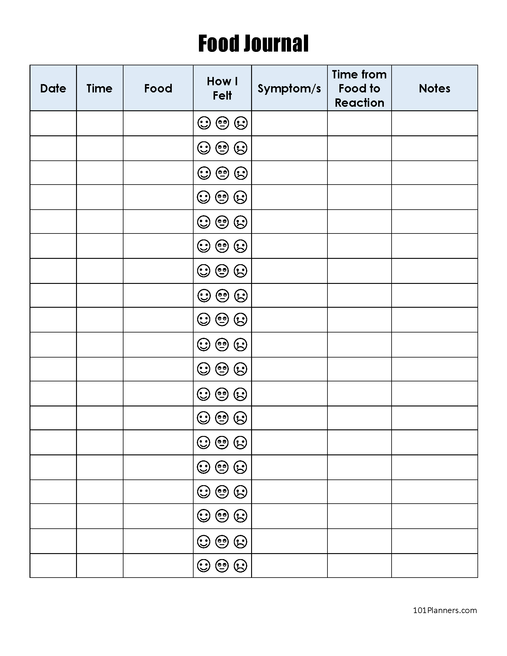 diet food journal printable