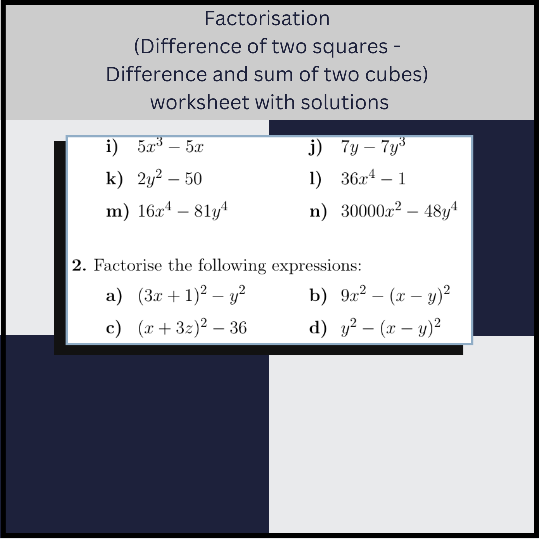 Factoring Difference of Two Squares (DOTS) Math Worksheets - Worksheets