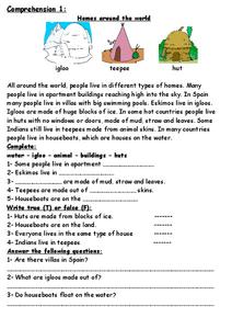 Homes Around the World Worksheet for 2nd - 4th Grade | Lesson Planet