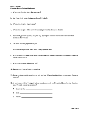 Honors Biology Digestive System Review Worksheet - Fill Online ...