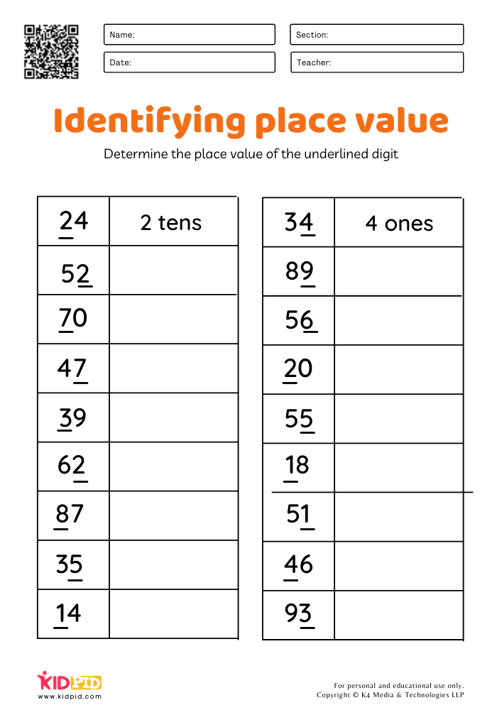 Place Value Worksheets for Grade 1 - Kidpid