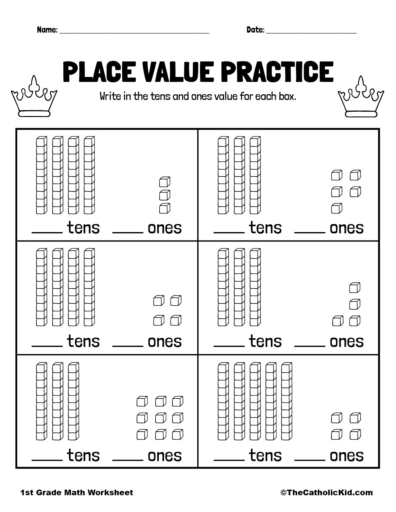 Place Value Worksheet 1st Grade Math - TheCatholicKid.com