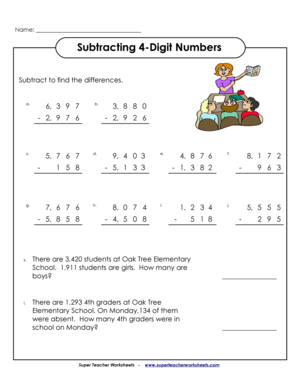 Subtracting 4-Digit Numbers - Super Teacher Worksheets - Fill and ...