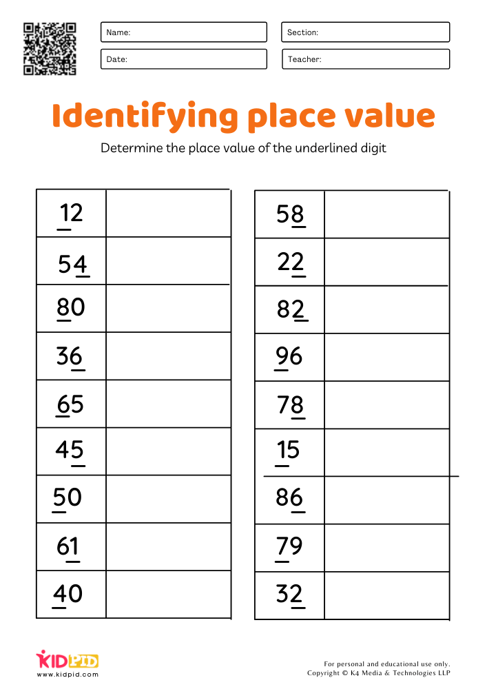 Place Value Worksheets for Grade 1 - Kidpid
