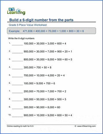 Build a 6-digit number from parts worksheets | Worsheets library