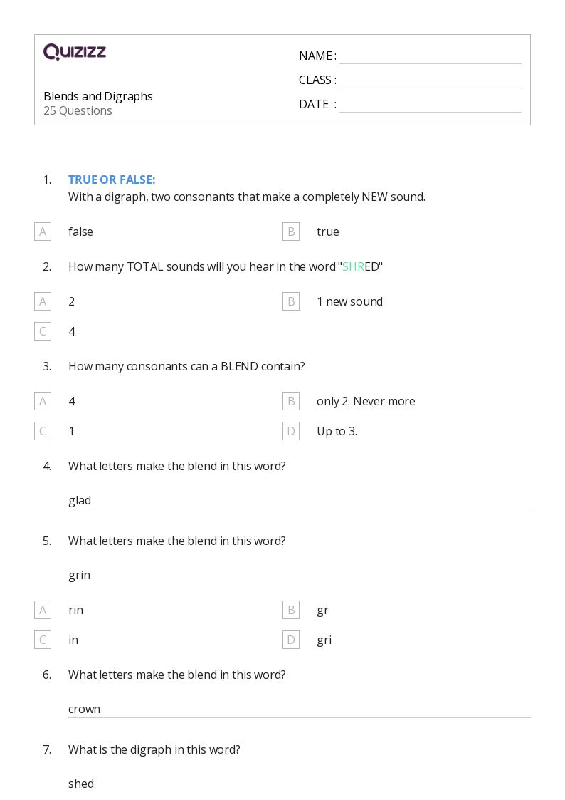 50+ Blends worksheets for 8th Grade on Quizizz | Free &  Printable