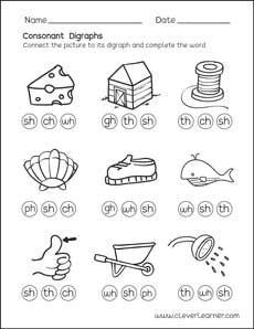 Free consonant digraph worksheets for preschool children