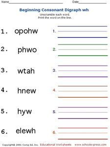Digraphs Wh, Sh, Ch, and Th | Worksheet 