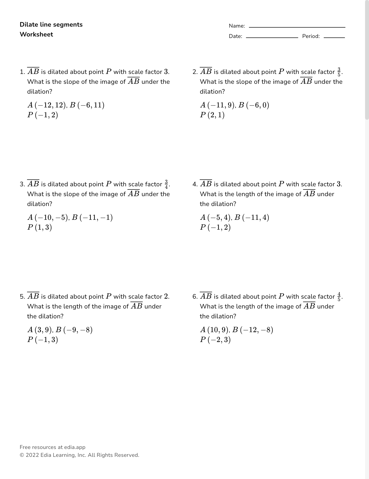 dilation worksheet with answers
