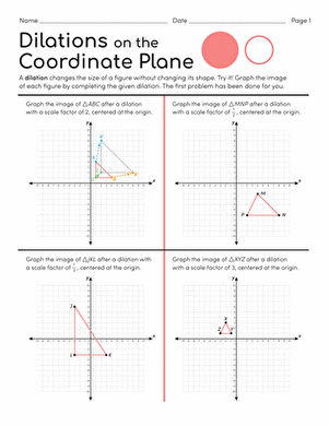 dilations on the coordinate plane worksheet