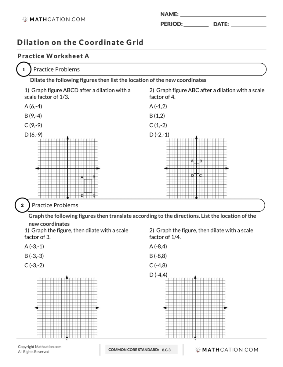 dilations practice worksheet answers