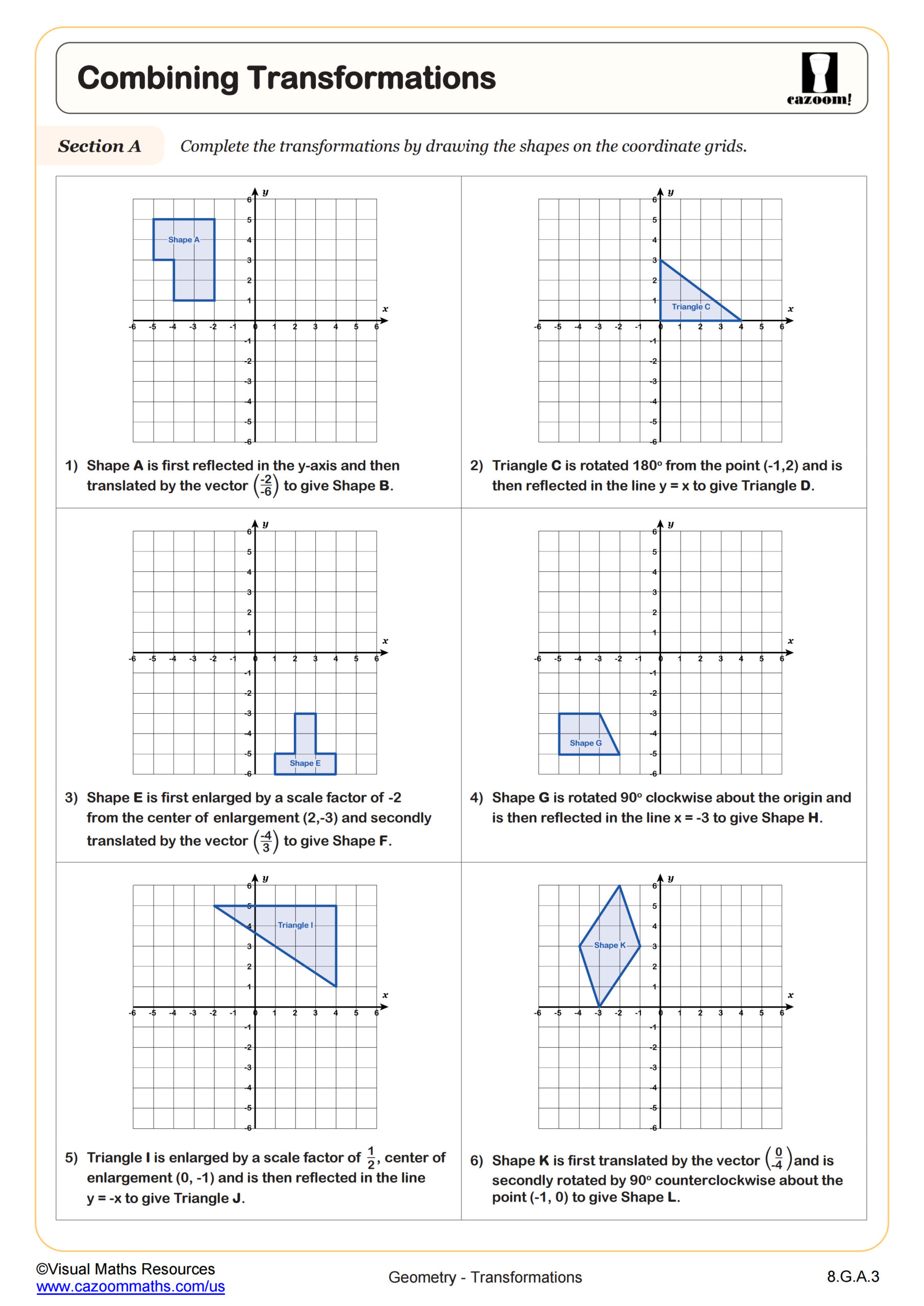 Transformations on the Coordinate Plane Worksheet | 8th Grade PDF ...
