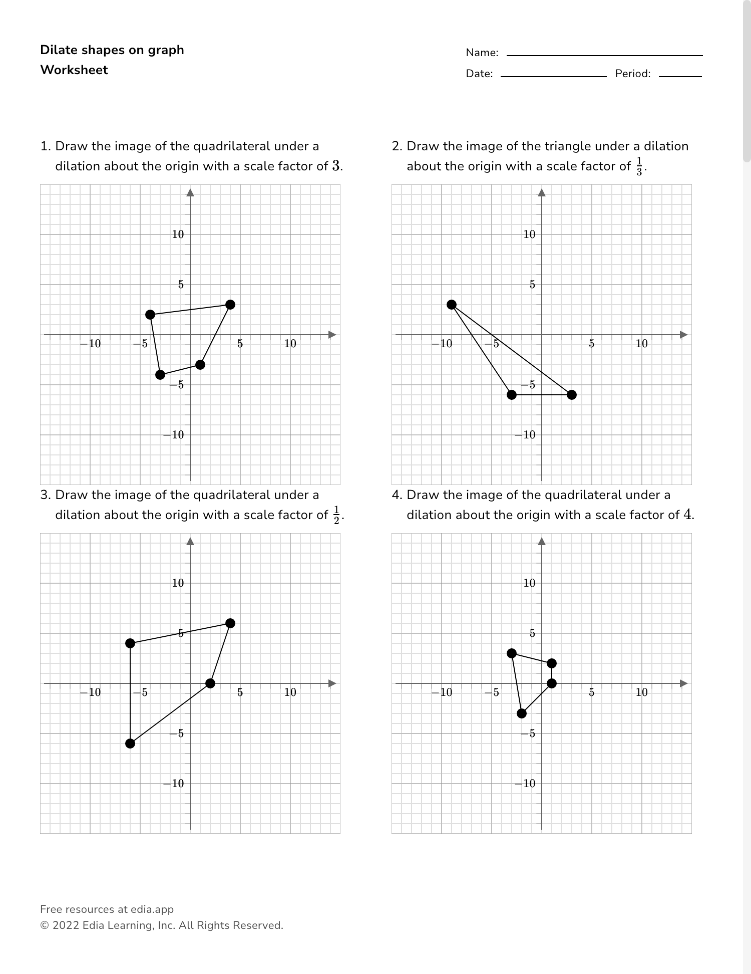 dilations translations worksheet answers