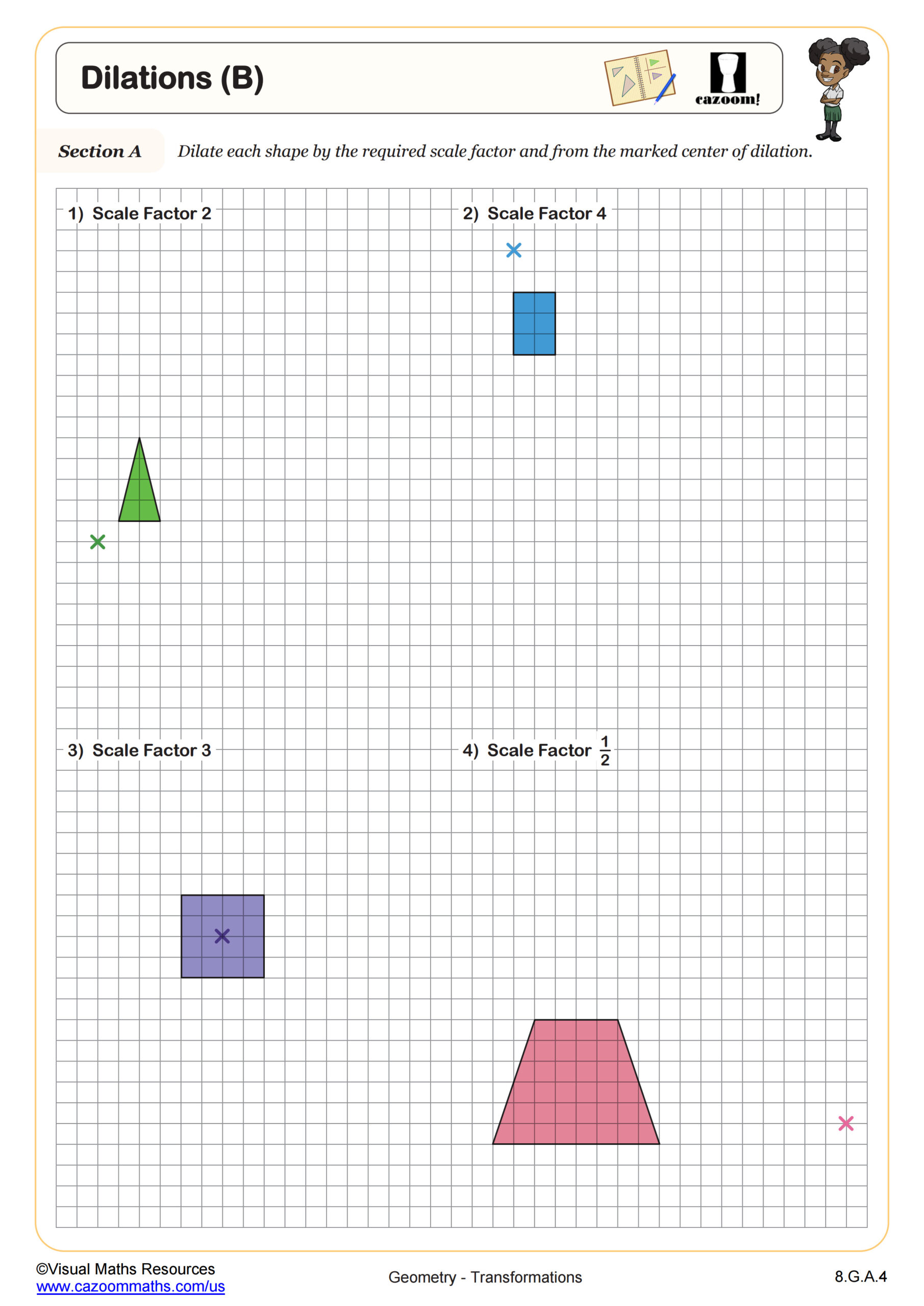 Dilations (B) Worksheet | Fun and Engaging 8th Grade PDF Worksheets