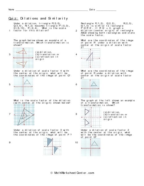 Dilations and Similarity Worksheet | Transformations math ...