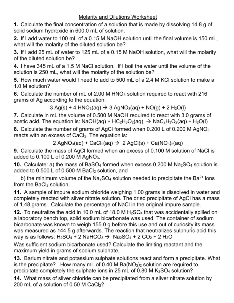 Quiz & Worksheet How to Calculate Dilution of Solutions