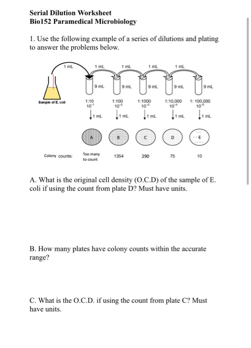 Solved Serial Dilution Worksheet Bio152 Paramedical | Chegg.com