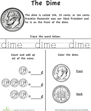 Learn the Coins: The Dime | Worksheet 